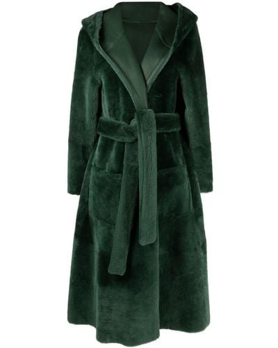 Liska Reversible Hooded Sheepskin Coat - Green