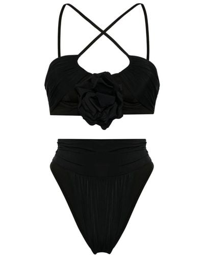 Balmain Floral-appliqué Ruched Bikini - Black