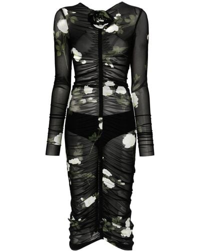 Magda Butrym Floral-print Mesh Dress - Black