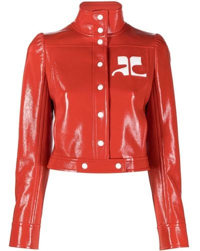 Courreges Veste crop en cuir artificiel à logo imprimé - Rouge