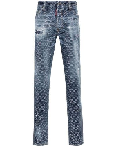 DSquared² Halbhohe Cool Guy Slim-Fit-Jeans mit Nieten - Blau