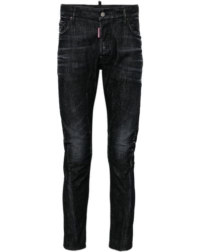 DSquared² Tidy Biker Mid Waist Skinny Jeans Met Logopatch - Zwart