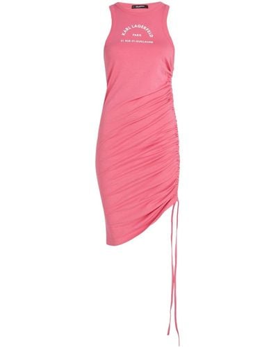 Karl Lagerfeld Address-print Ruched Jersey Minidress - Pink