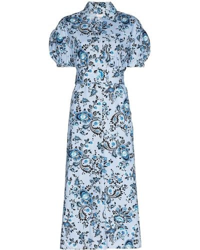 Erdem Frederick Floral-print Cotton Midi Dress - Blue