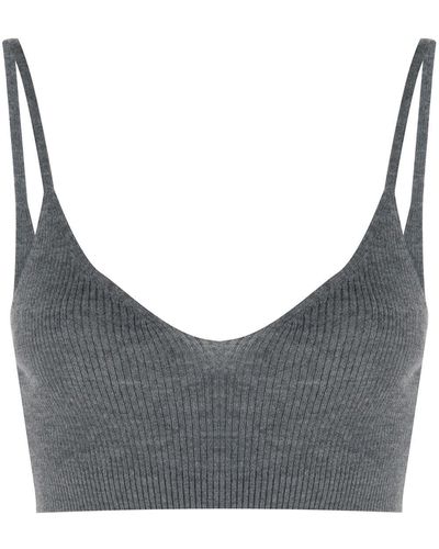 Cashmere In Love Ribbed-knit Cropped Top - Gray