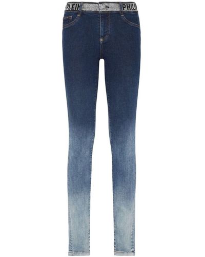 Philipp Plein Rhinestone-embellished Gradient-effect Jeans - Blue