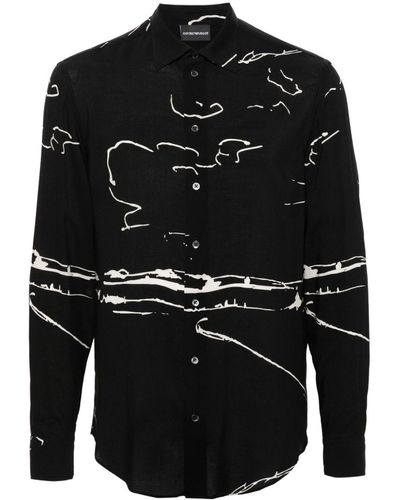 Emporio Armani Abstract-print Shirt - Black