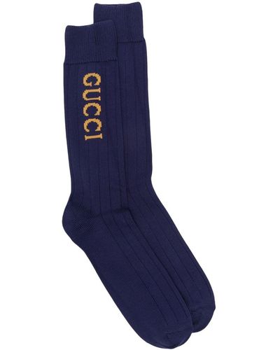 Gucci Intarsia-knit Logo Socks - Blue