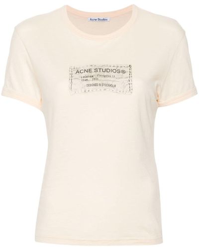 Acne Studios T-shirt Met Logoprint - Naturel
