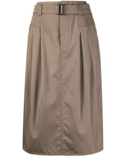 Lemaire Belted-waist Pleated Midi Skirt - Brown