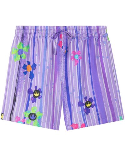 AZ FACTORY Floral Print Striped Shorts - Purple