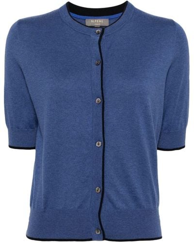 N.Peal Cashmere Contrast-trim Button-up Cardigan - Blue