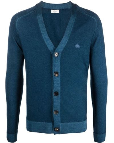 Etro Cardigan en laine à logo brodé - Bleu