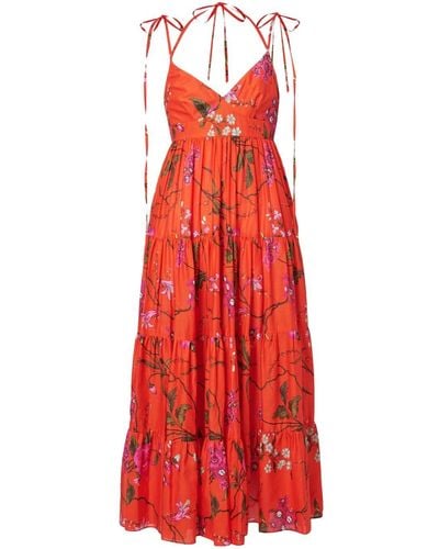 Erdem Gestuftes Kleid mit Blumen-Print - Rot