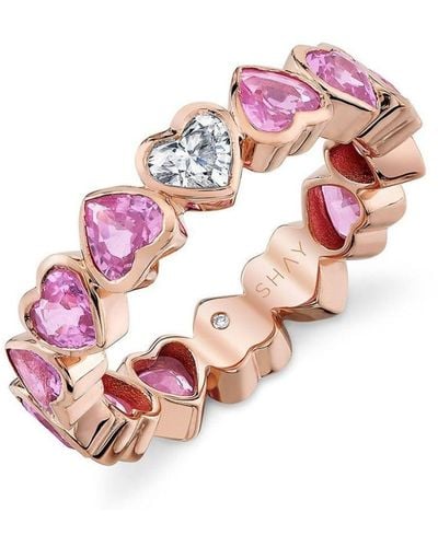 SHAY 18kt Rose Gold, Pink Sapphire And Diamond Heart Ring