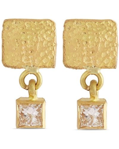 Elhanati 18kt Yellow Gold Roxy Mezuzah Diamond Drop Earrings - Metallic