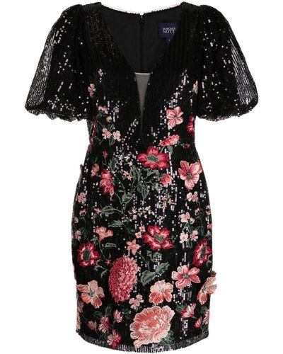 Marchesa Sequin-embellished Floral-appliqué Dress - Black