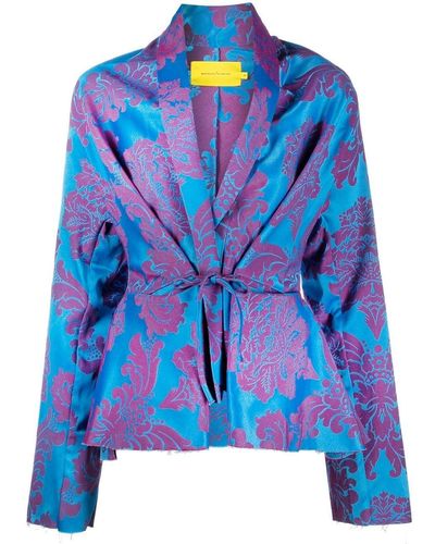 Marques'Almeida Floral Print Tie-front Jacket - Blue