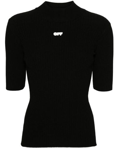 Off-White c/o Virgil Abloh Appliqué-logo Ribbed-knit Top - Black