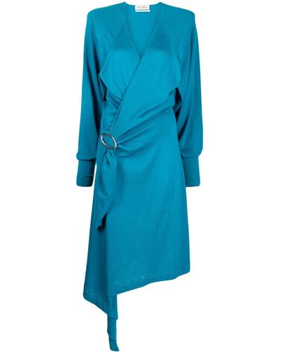 The Attico Atwell Wool Midi Wrap Dress - Blue