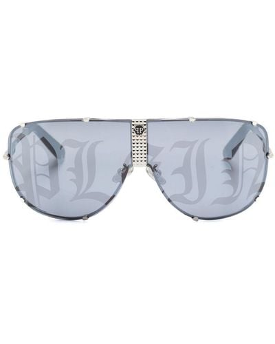 Philipp Plein Logo-print Shield-frame Sunglasses - Blue