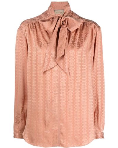Gucci Pussy-bow Silk-jacquard Blouse - Pink