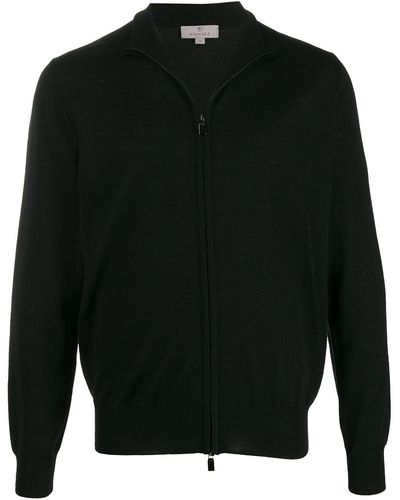 Canali Stand Collar Zip-front Cardigan - Black