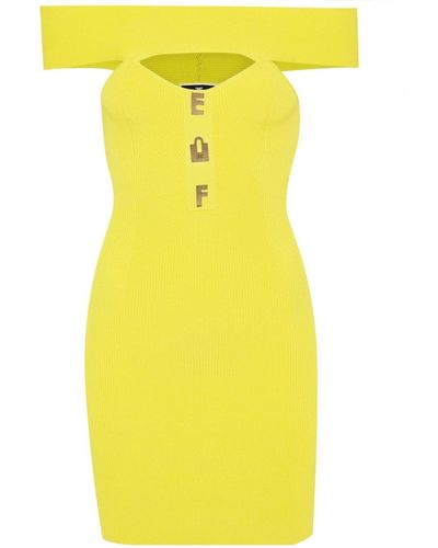 Elisabetta Franchi Off-Shoulder Ribbed Mini Dress - Yellow