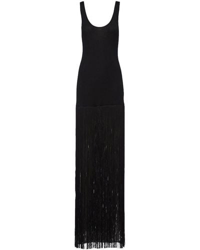 Prada Sleeveless Fringed Knitted Dress - Black