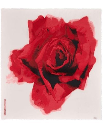 Alexander McQueen Bleeding Rose Schal mit grafischem Print - Rot