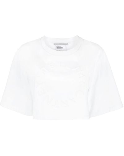 Stella McCartney Flocked-logo Cropped T-shirt - White