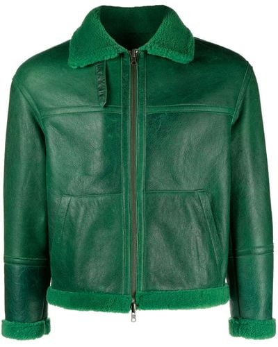 Salvatore Santoro Shearling-trim Paneled Leather Jacket - Green