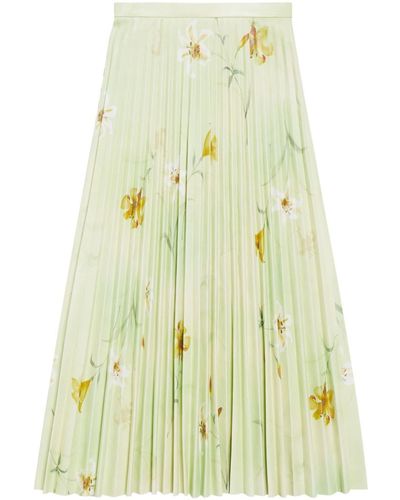 Balenciaga Plissierter Midirock mit Blumen-Print - Gelb