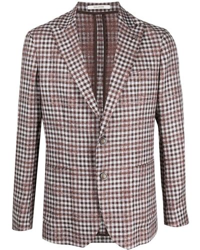 Tagliatore Gingham-print Single-breasted Blazer - Brown