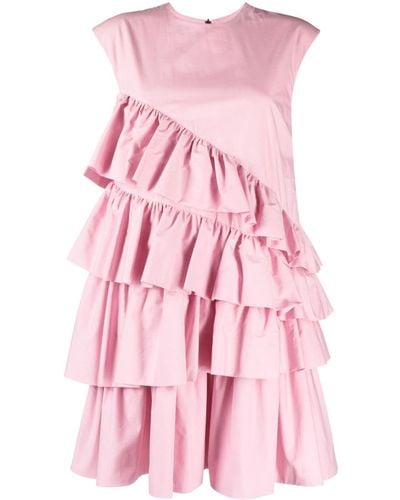 MSGM Round-neck Ruffled Midi Dress - Pink