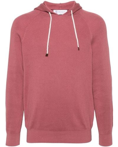 Brunello Cucinelli Ribbed Hooded Jumper - Pink