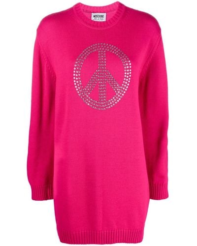 Moschino Jeans Studded Peace-sign Wool-blend Sweater - Pink