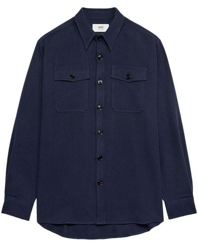 Ami Paris Classic-collar Wool Shirt Jacket - Blue