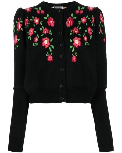 Molly Goddard Cardigan con intarsi a fiori - Nero