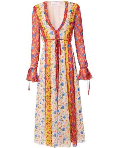 Carolina Herrera Midi-jurk Met Bloemenprint Em Lange Mouwen - Rood