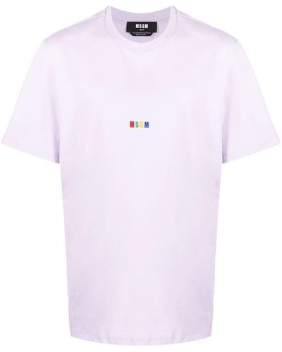 MSGM Embroidered-logo Cotton T-shirt - Purple