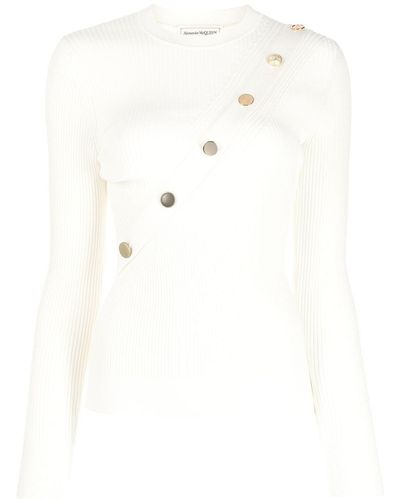 Alexander McQueen Ribbed-knit Button-detail Top - White