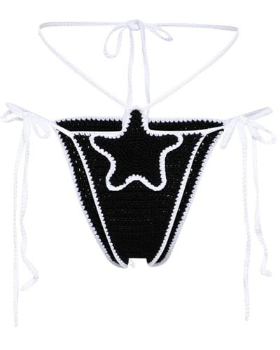 Gcds Star-patch Crochet Bikini Bottoms - Black