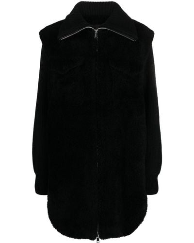 Yves Salomon Panelled Zipped Coat - Black