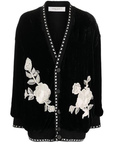 Golden Goose Journey Embroidered Velvet Jacket Cardigan - Black