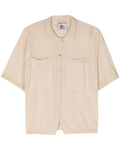 Semicouture Short-sleeve Cotton-blend Cardigan - Natural