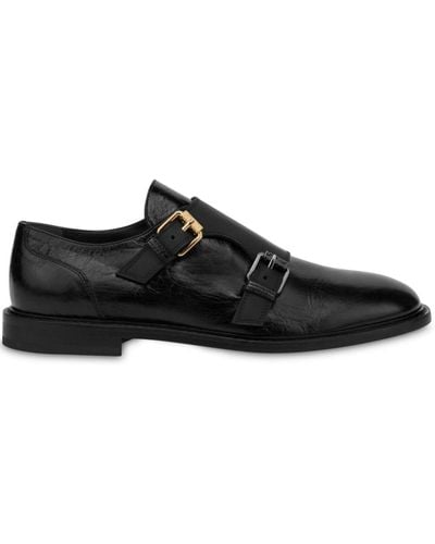 Moschino Leather Monk Shoes - Black
