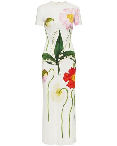 Oscar de la Renta Painted Poppies-print Jersey Maxi Dress - White