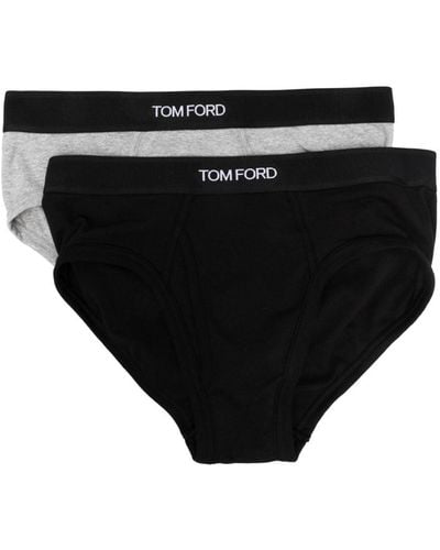 Tom Ford Logo-waist Cotton Briefs (pack Of Two) - Black