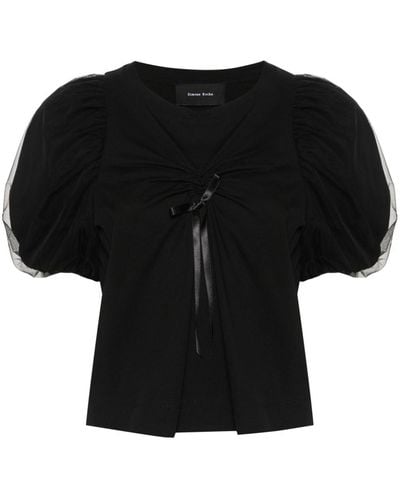 Simone Rocha Ruched Cotton T-shirt - Black
